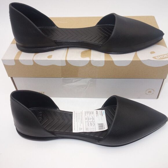 NEW Native Audrey Black Rubber Flats Slip On Dress Shoes Women's Size 5 - Picture 4 of 9